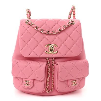 Chanel Calfskin Quilted Medium Duma Pockets Drawstring Backpack Pink 1 of 10