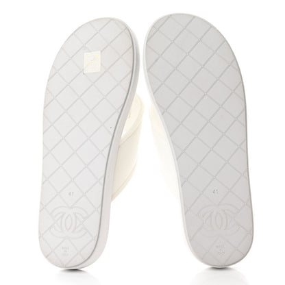 Chanel Fabric CC Thong Sandals 41 White 5 of 12