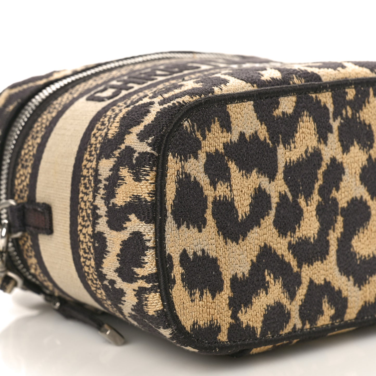 Canvas Mizza Embroidered Small Leopard Travel Vanity Case Beige