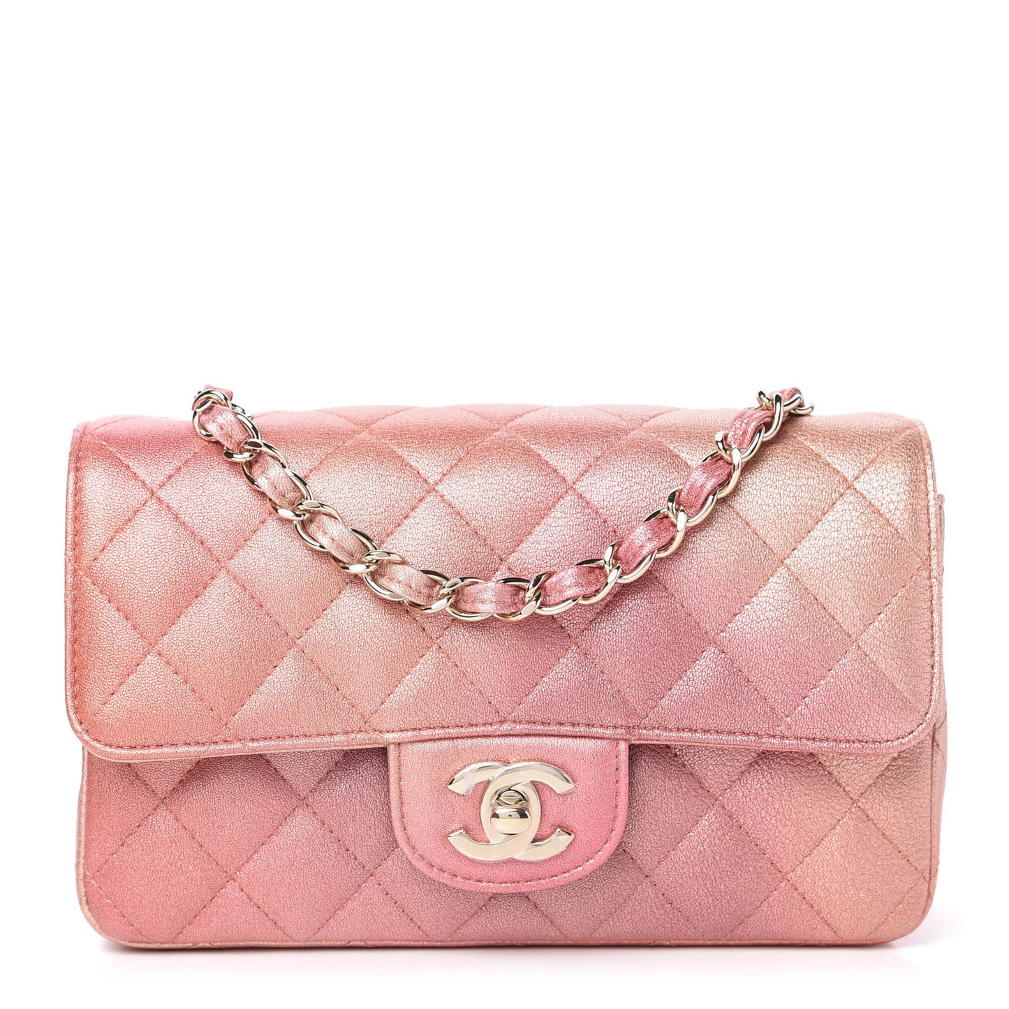 Metallic Lambskin Quilted Ombre Mini Rectangular Flap Pink
