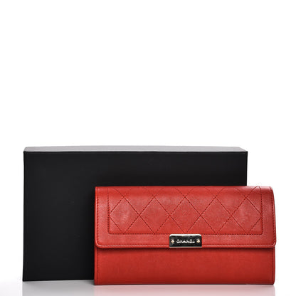Chanel Grained Calfskin Quilted Label Click Large Gusset Flap Wallet Red 10 of 10