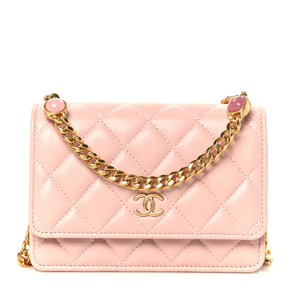 Chanel Lambskin Quilted CC Pearl Enamel Clutch on Chain WOC Light Pink 1 of 11