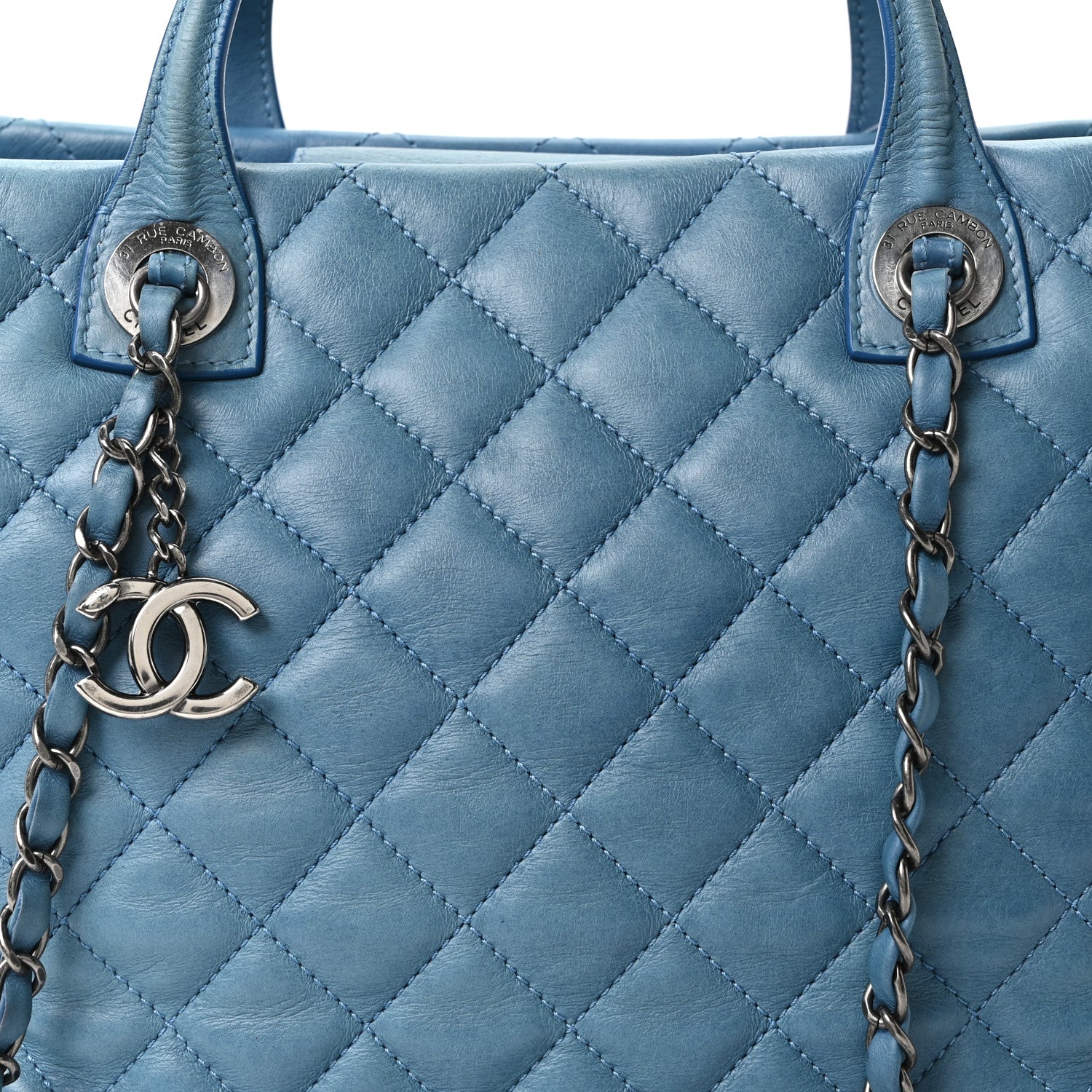 Chanel Calfskin Quilted Small Easy Shopping Tote Blue 8 of 10