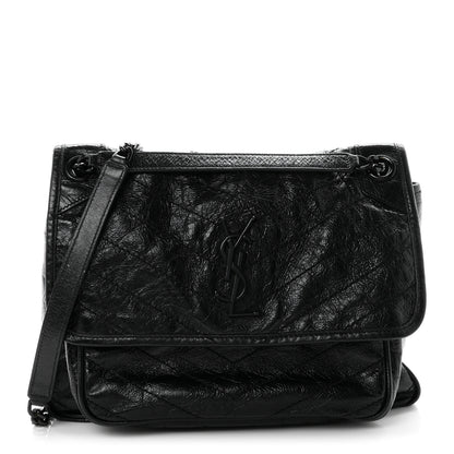 Saint Laurent Crinkled Calfskin Matelasse Monogram Medium Niki Chain Satchel Black 1 of 10