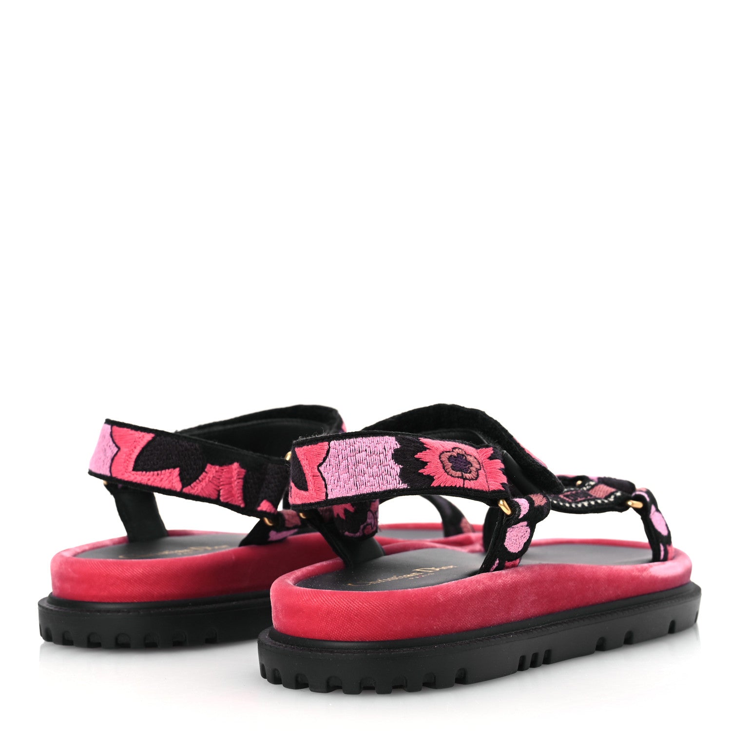 Christian Dior Canvas Embroidered Velvet Jardin Indien 10mm D-Wave Sandals 39 Pink Multicolor 5 of 13