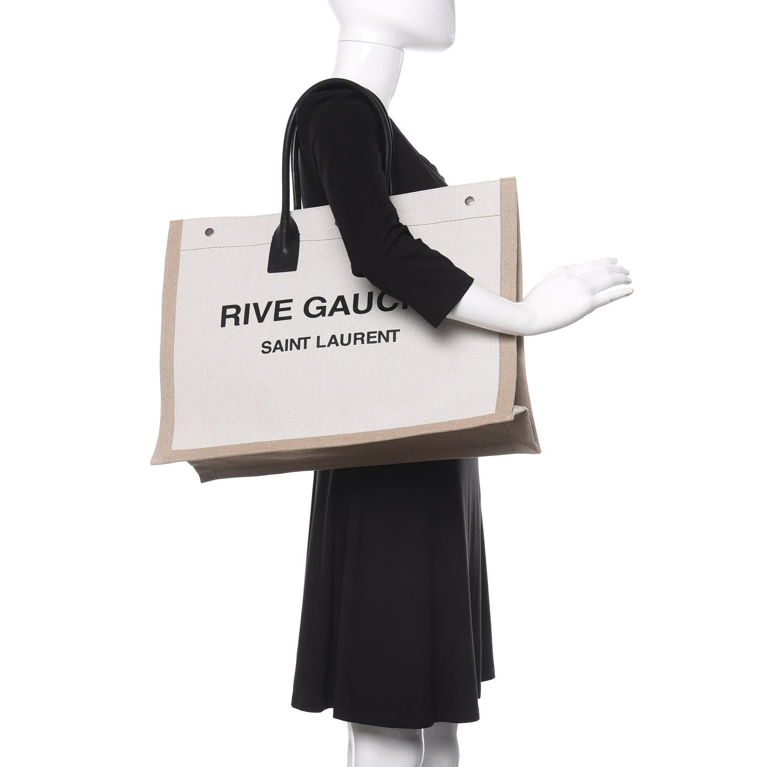 Saint Laurent Linen Calfskin Rive Gauche Tote Optic White 2 of 8