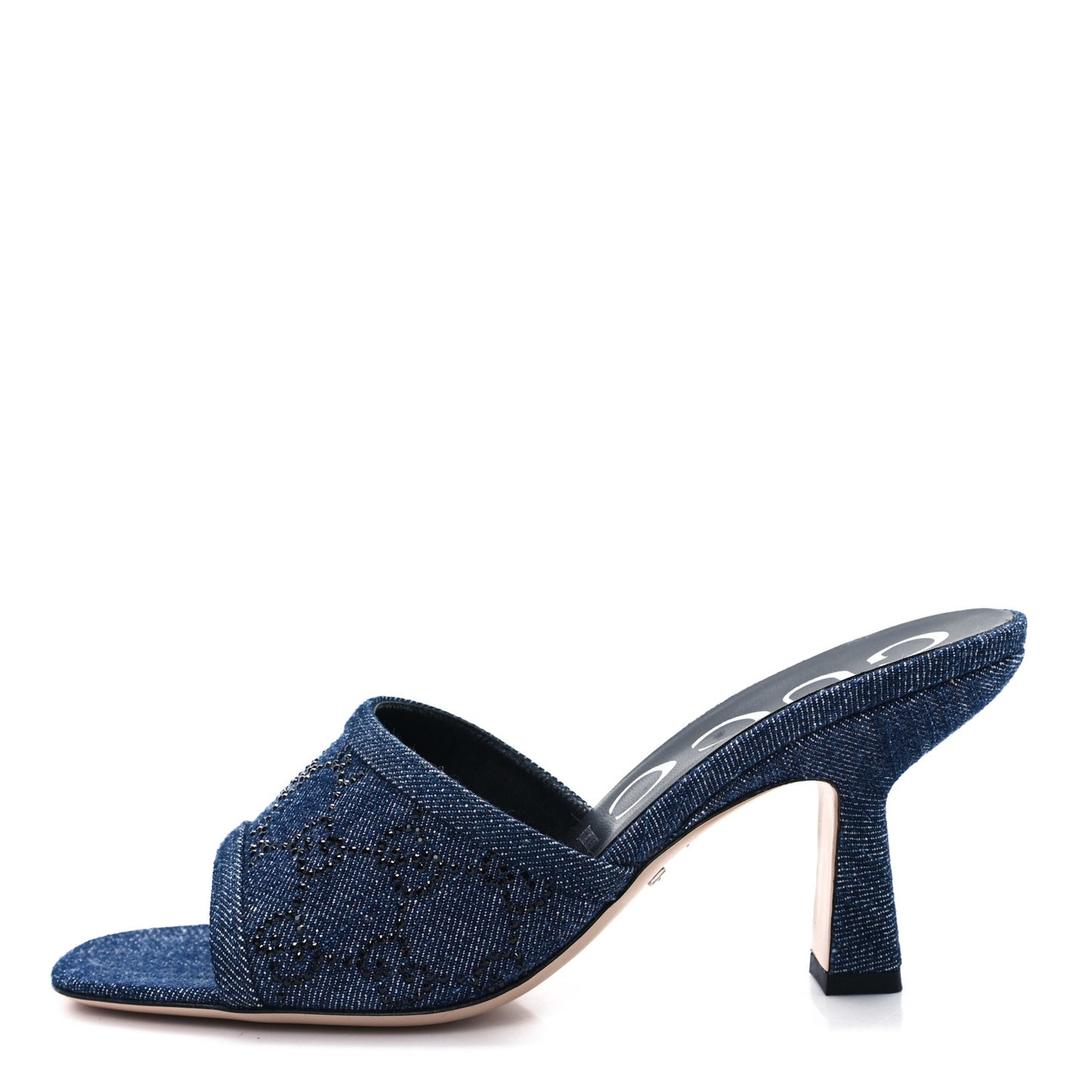 Denim Crystal GG Monogram Mules 38 Blue