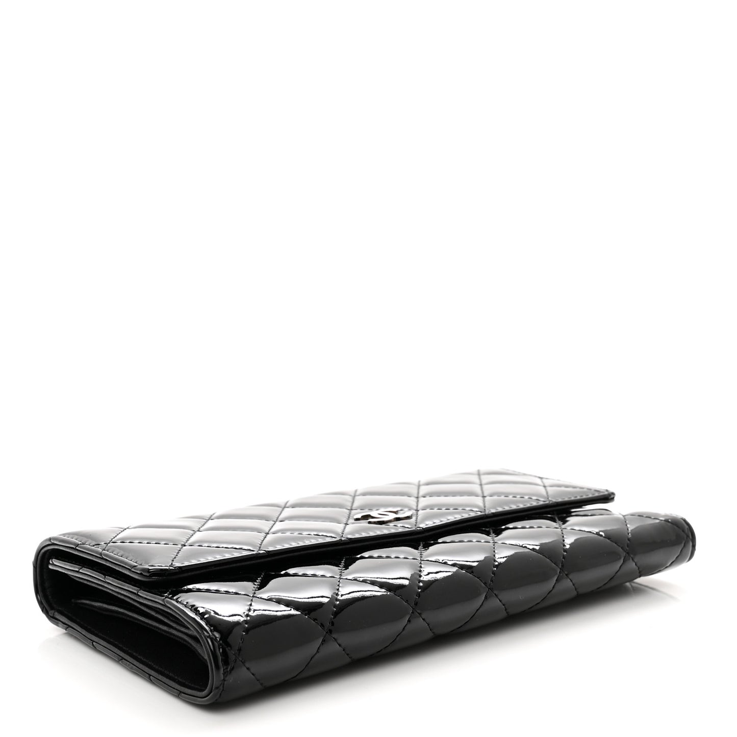 Patent Quilted Large Flap Wallet Black