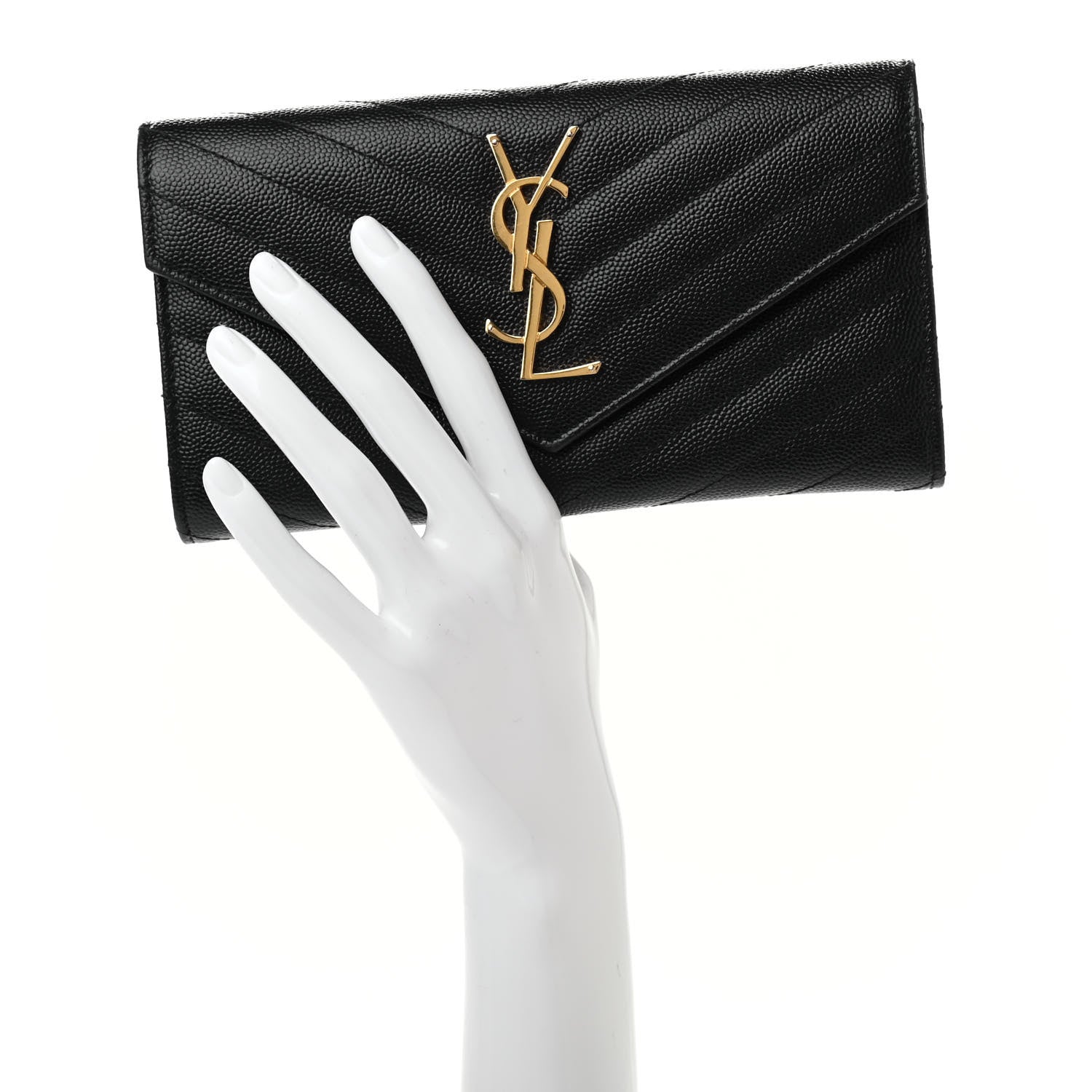 Saint Laurent Grain De Poudre Matelasse Chevron Monogram Flap Wallet Black 2 of 7