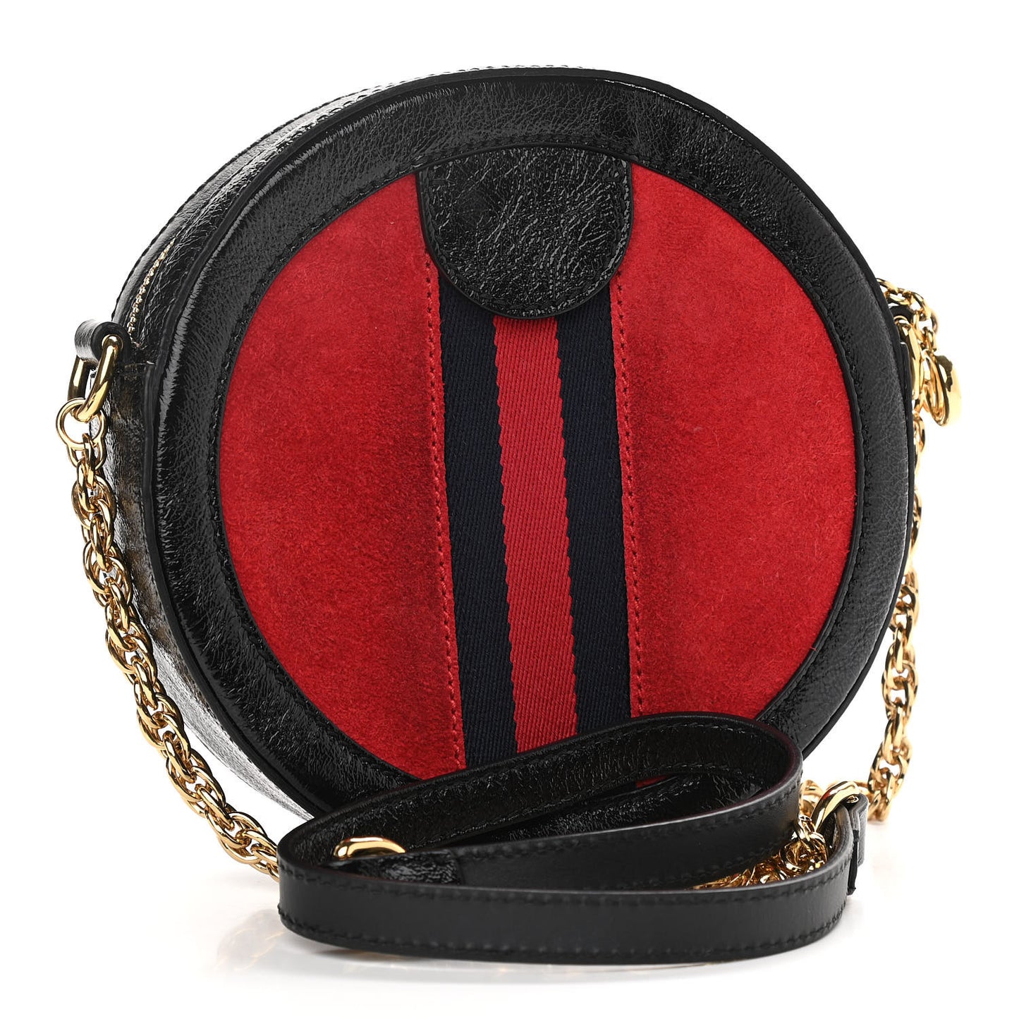 Suede Patent Web Mini Ophidia Round Shoulder Bag Hibiscus Red Black