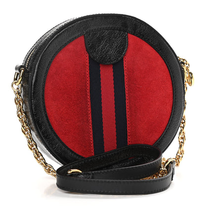 Gucci Suede Patent Web Mini Ophidia Round Shoulder Bag Hibiscus Red Black 3 of 12