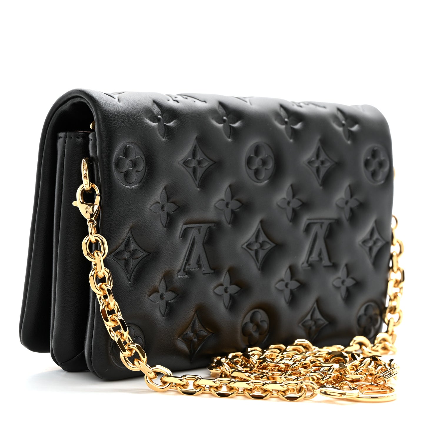 Lambskin Embossed Monogram Pochette Coussin Black