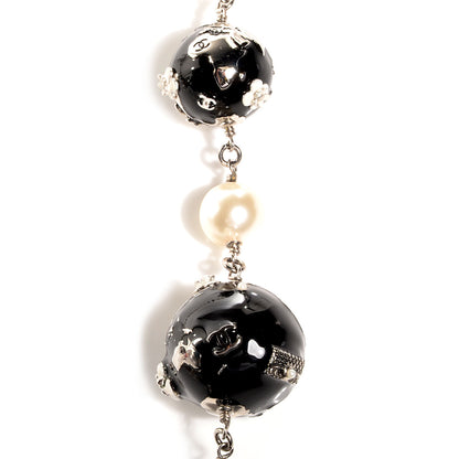 Chanel Beaded Globe Pearl CC Long Necklace Silver 4 of 6