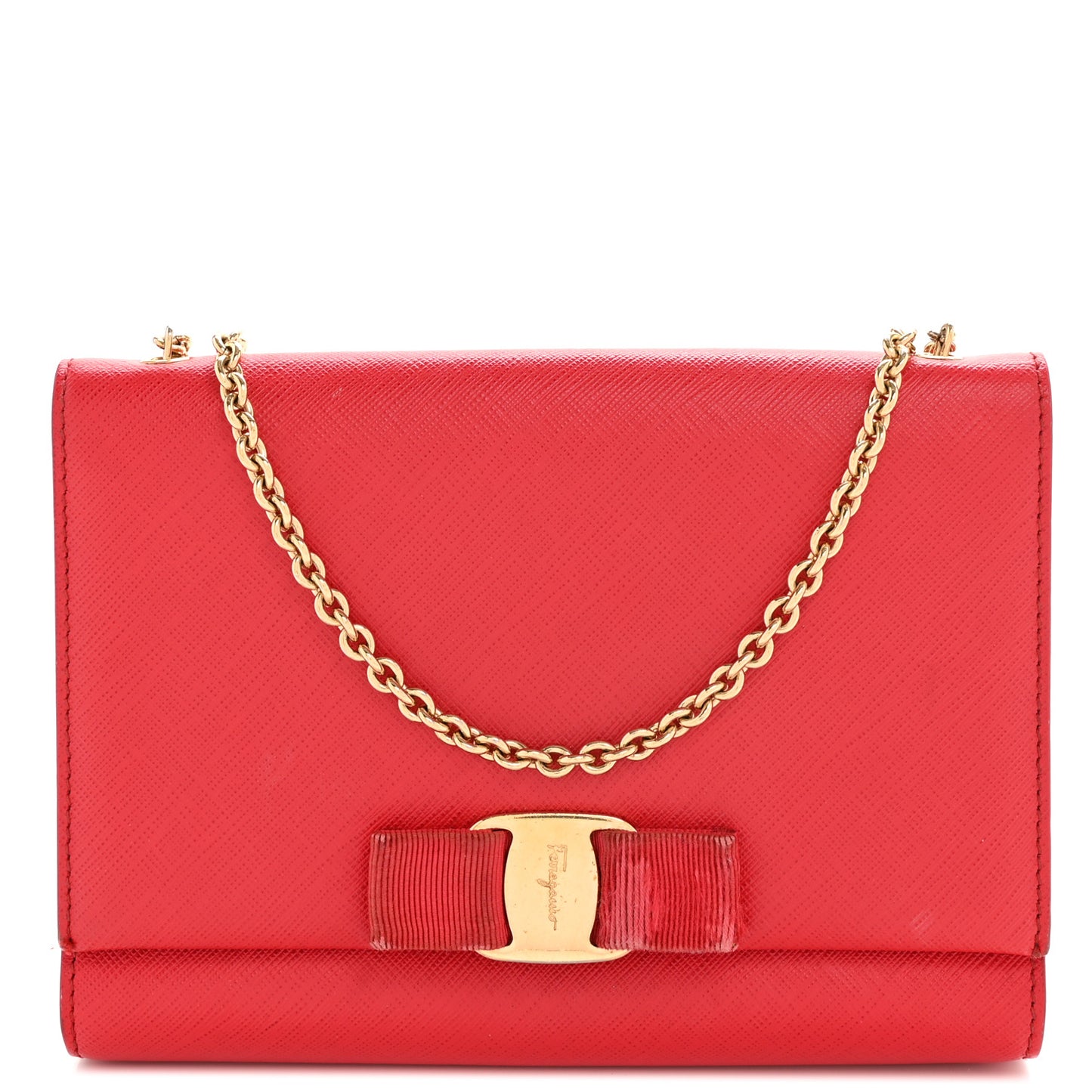 Hammered Calfskin Mini Miss Vara Bow Chain Bag Red