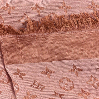 Louis Vuitton Silk Wool Monogram Denim Shawl Beige Pink 8 of 11