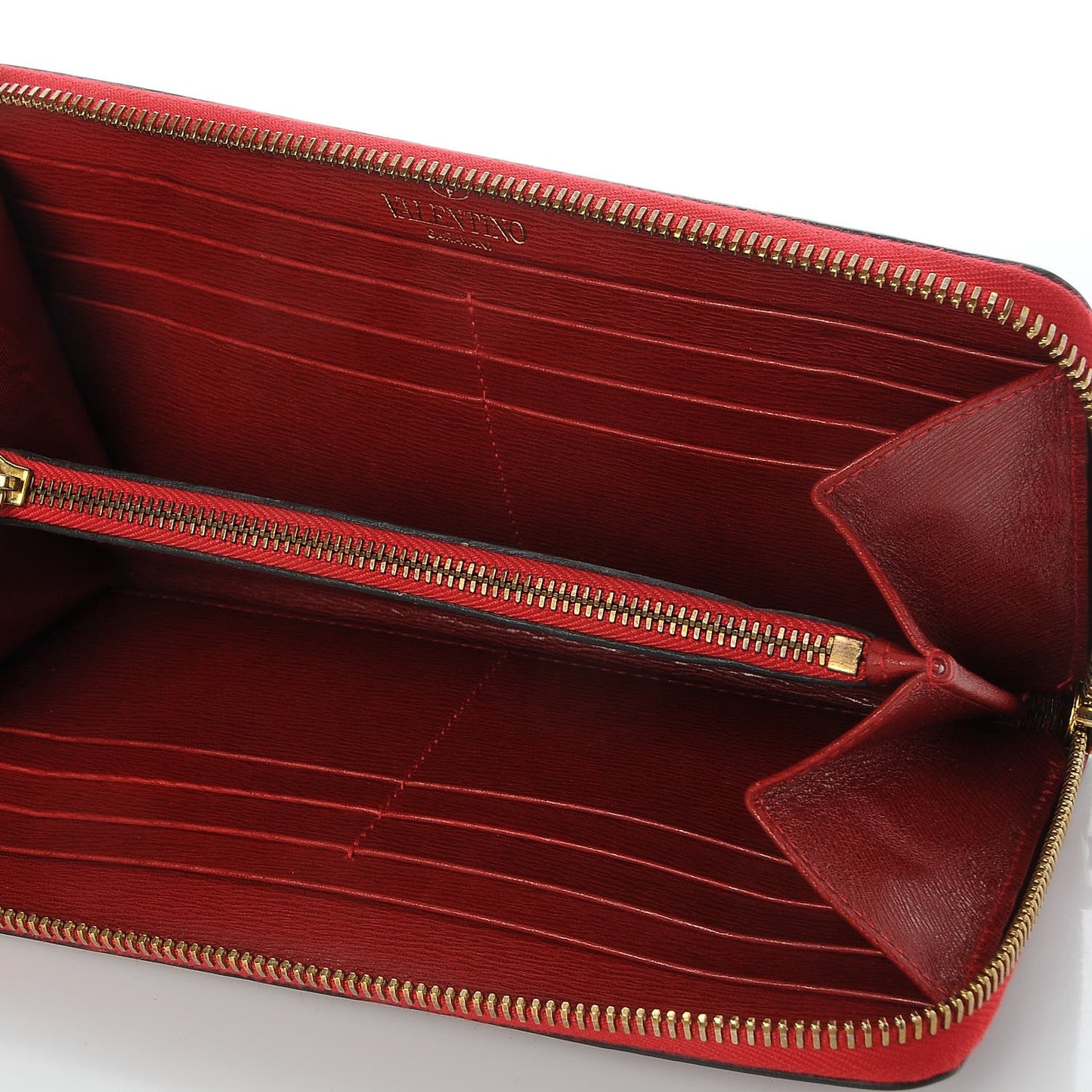 Textured Calfskin Logo Zip Around Wallet Red