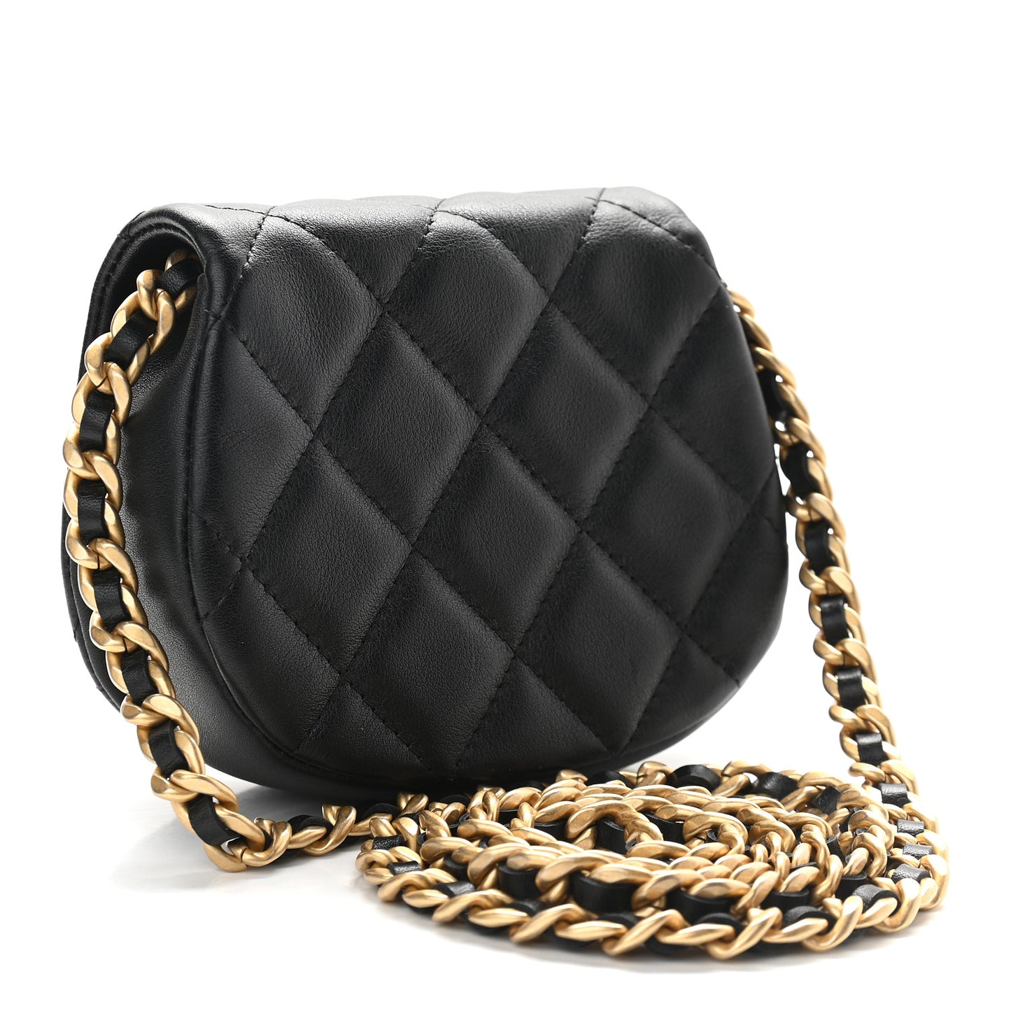Calfskin Quilted Mini Coco Mail Clutch with Chain Black