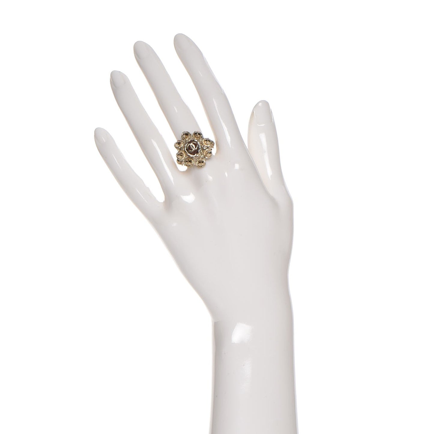Gripoix Studded CC Ring 7 Gold