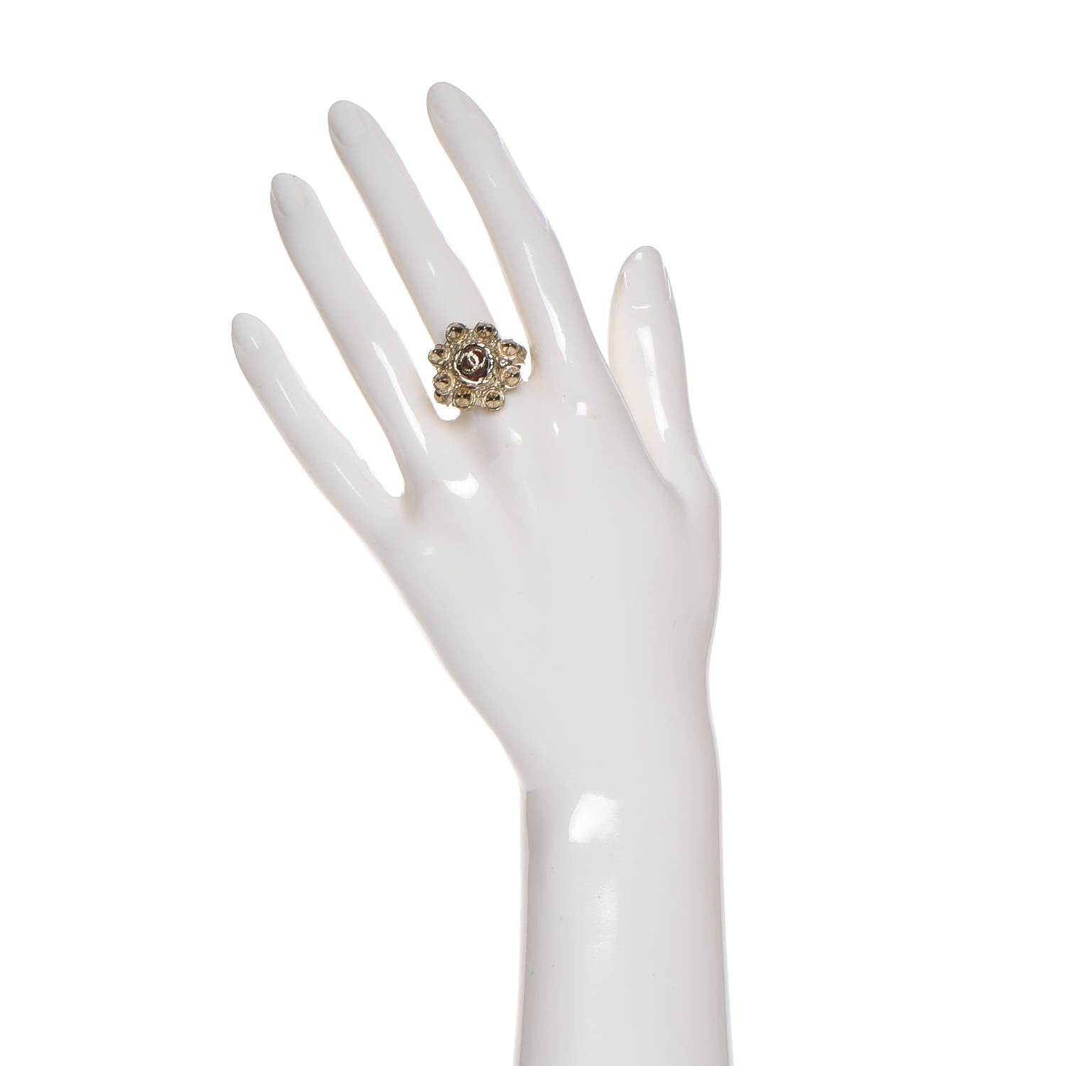 Chanel Gripoix Studded CC Ring 7 Gold 2 of 6