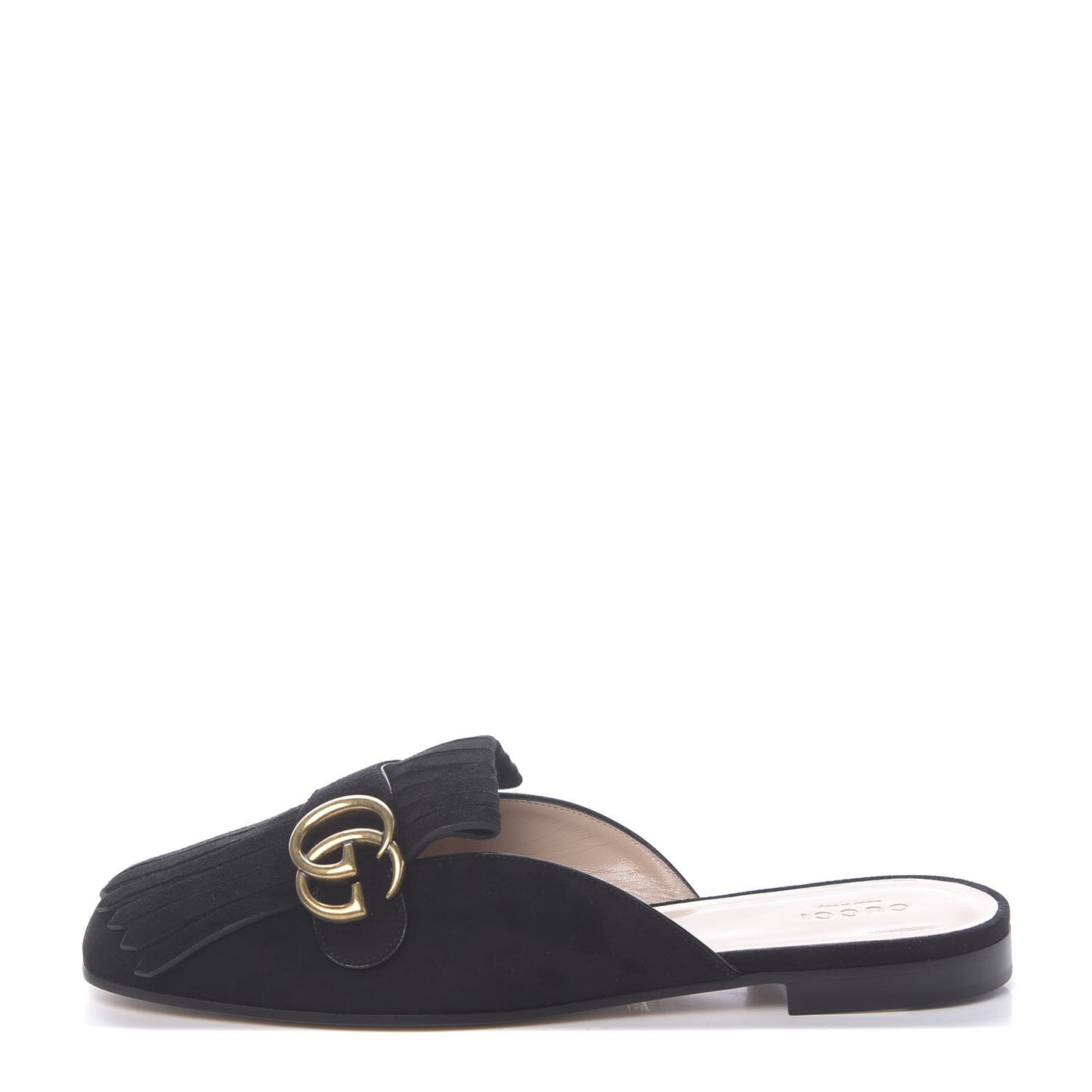Kid Scamosciato GG Marmont Fringe Slippers 39 Black