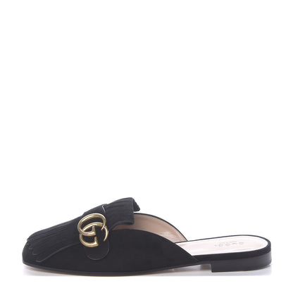 Gucci Kid Scamosciato GG Marmont Fringe Slippers 39 Black 1 of 8