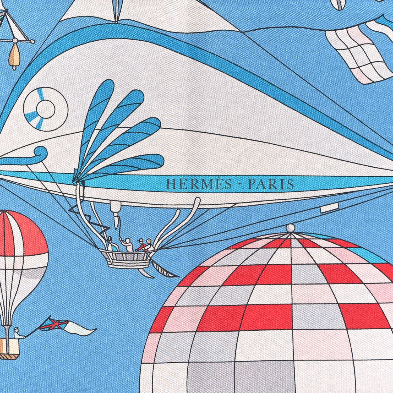 Hermes Silk Les Folies Du Ciel Double Face Scarf 90 Bleu Azur Rouge Rose 2 of 4