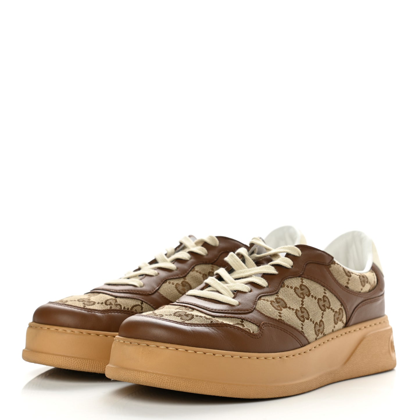 Dali Soft Calfskin GG Monogram Mens Chunky Sneakers 10 Hezelnut Beige Ebony Mystic White