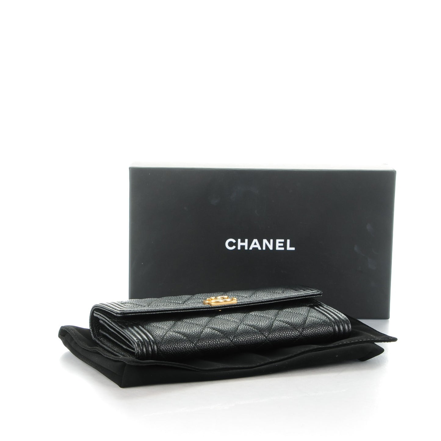 Caviar Quilted Boy Flap Wallet Black