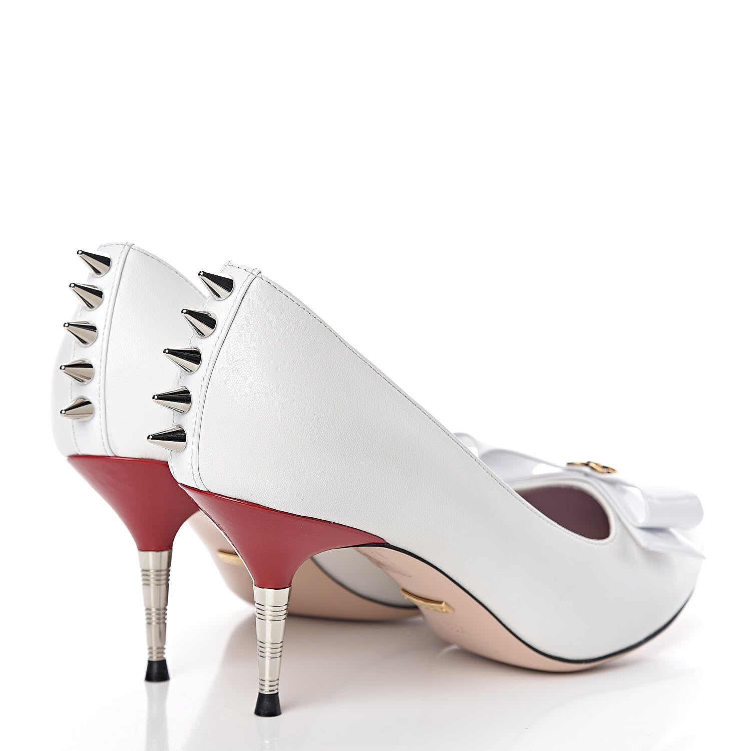 Gucci Calfskin GG Bow Sadie Spike Mid Heel Pumps 36.5 White 4 of 8