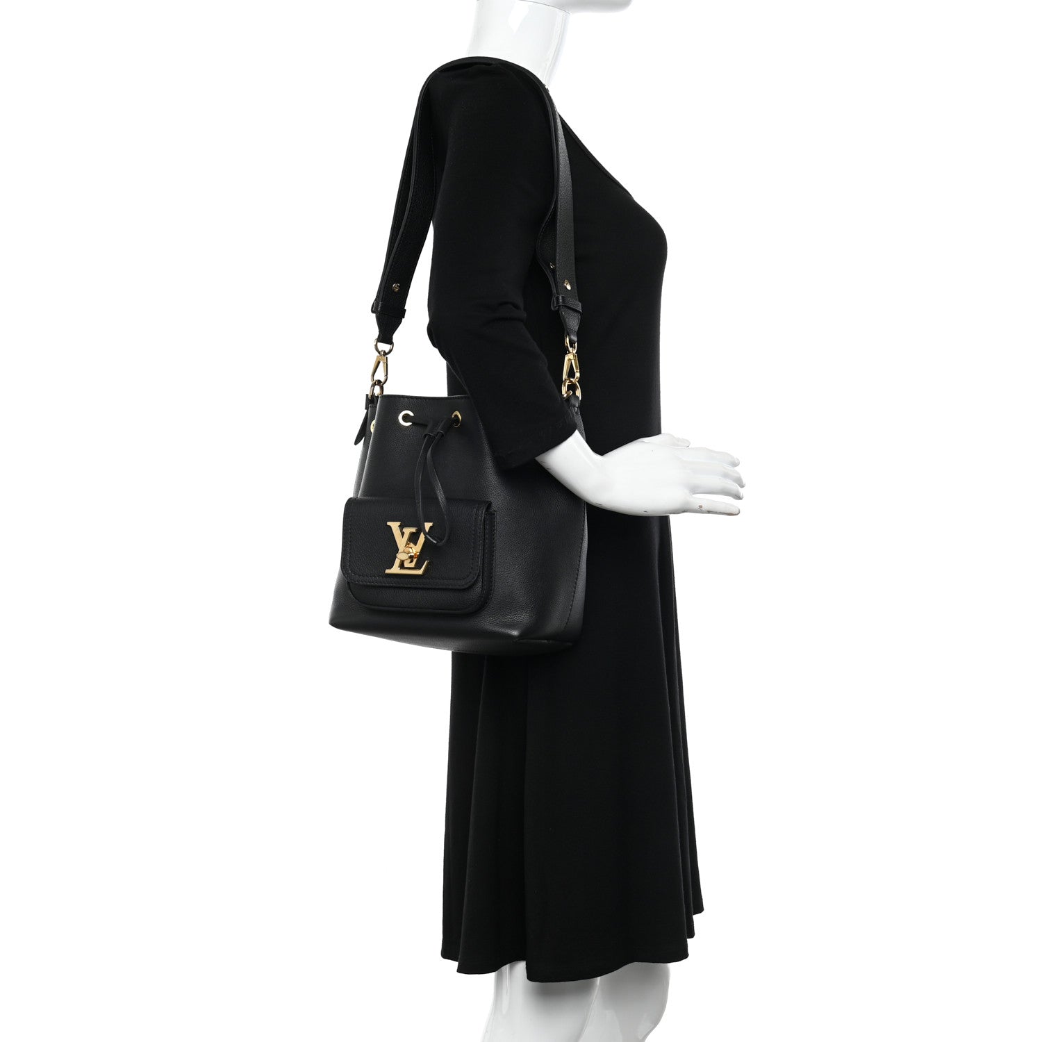 Louis Vuitton Calfskin Lockme Bucket MM Black 2 of 11