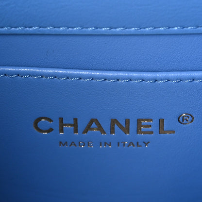 Chanel Lambskin Quilted Chain Logo Top Handle Flap Blue 8 of 12
