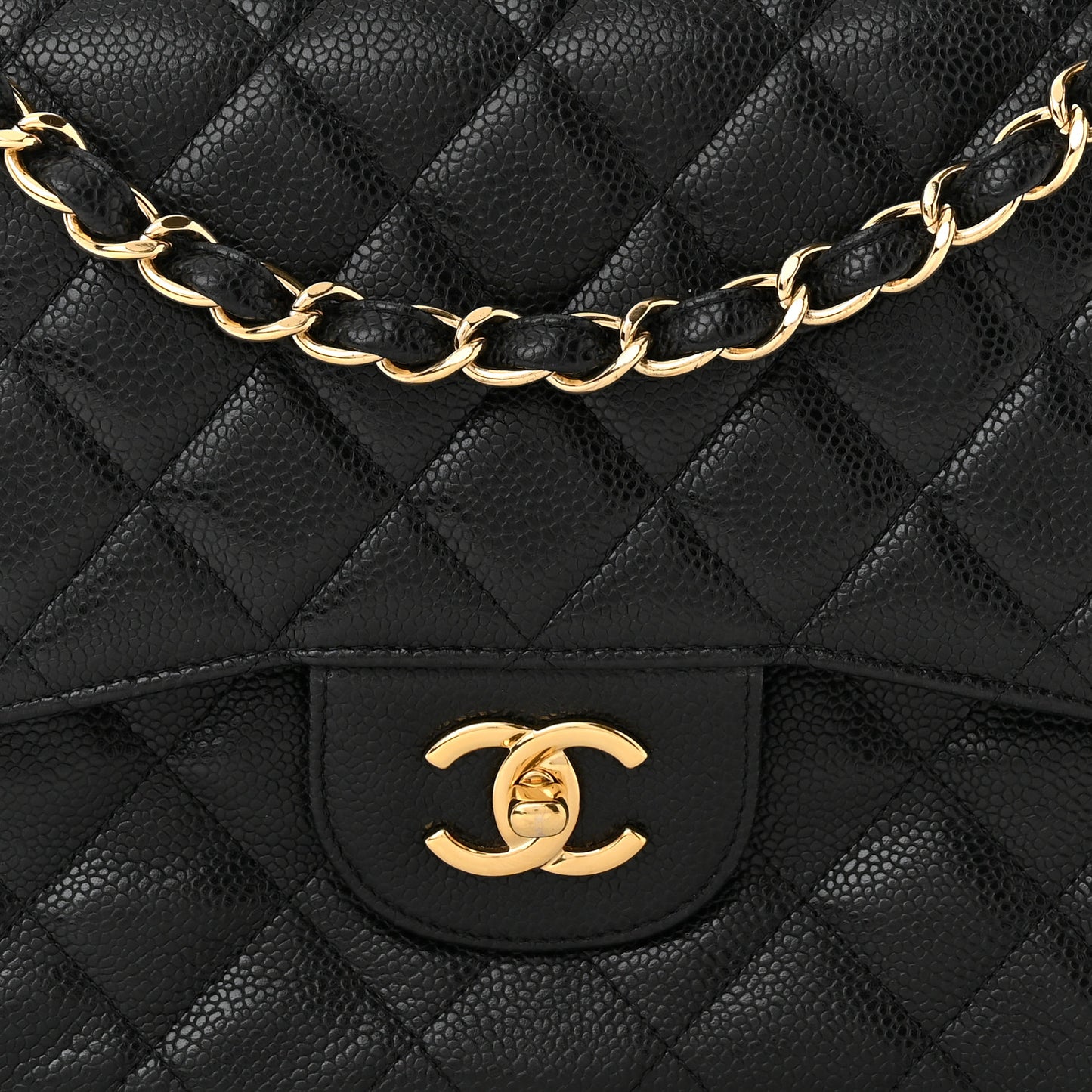 Caviar Quilted Jumbo Double Flap Black