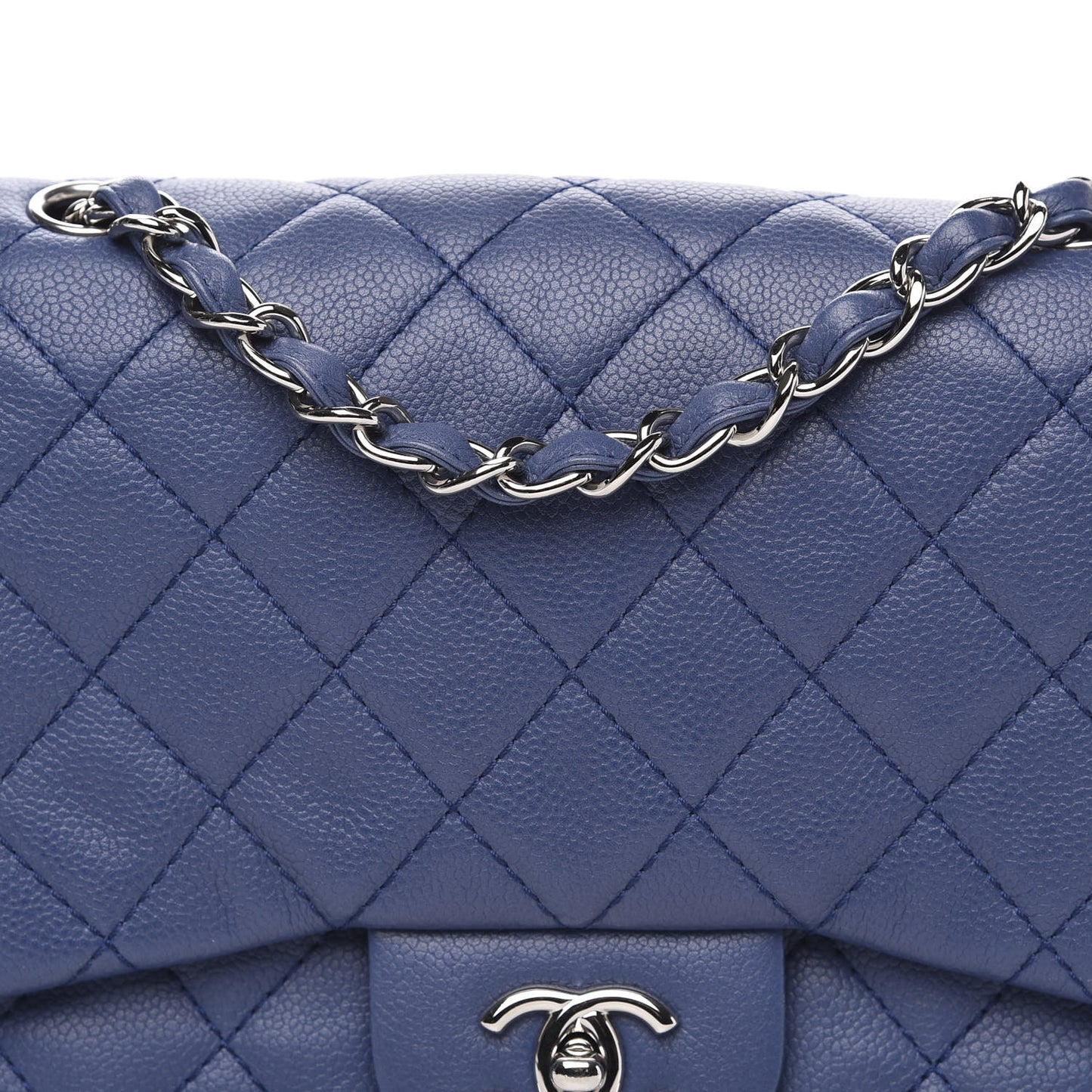 Washed Caviar Jumbo Single Flap Blue