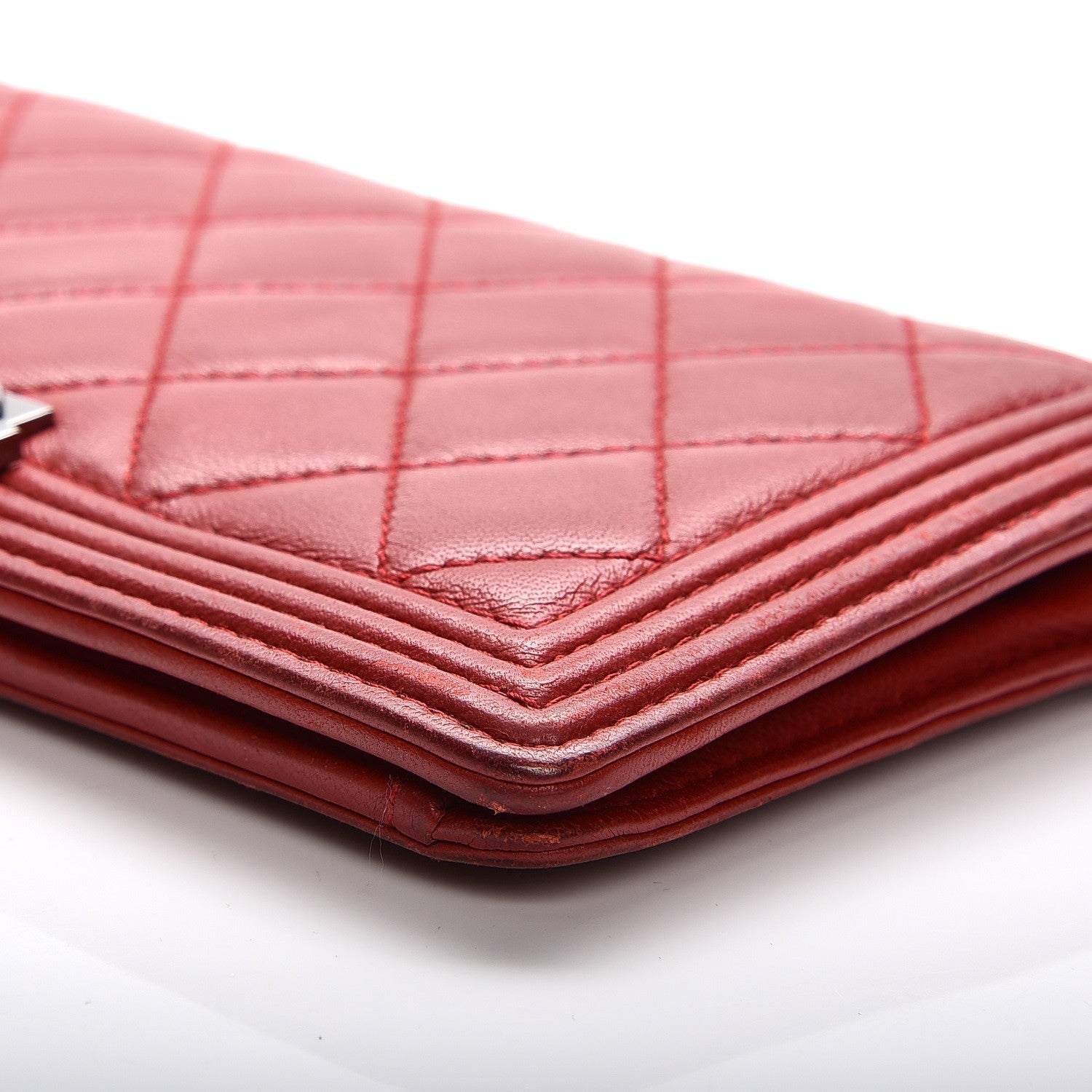 Chanel Lambskin Quilted Boy Yen Wallet Red 13 of 26