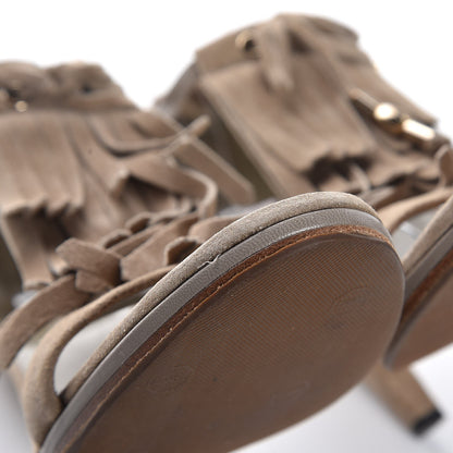 Gucci Suede Fringe Bow T-Strap High Heel Sandals 9.5 Beige 11 of 11
