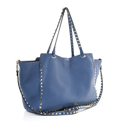 Valentino Garavani Pebbled Calfskin Medium Rockstud Tote Indaco 2 of 8