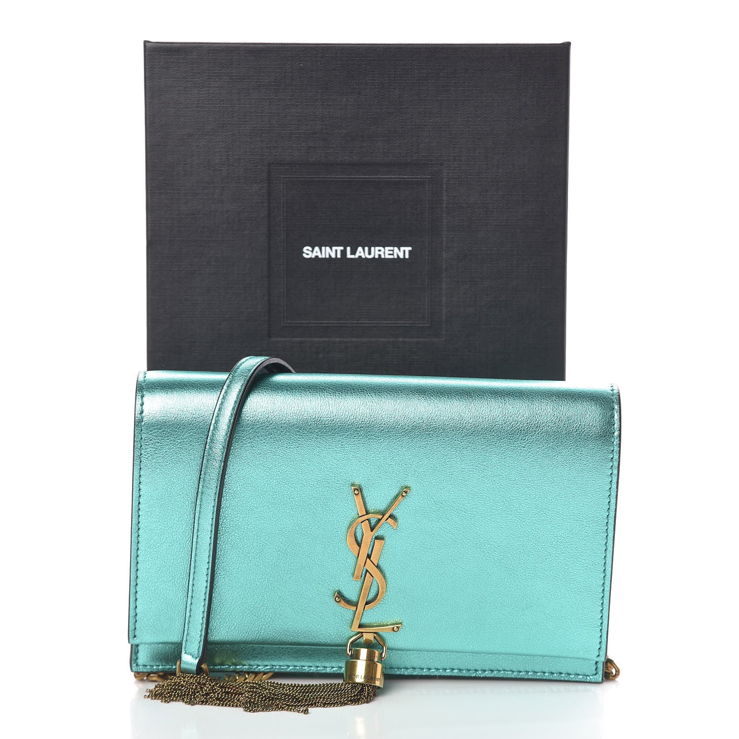Saint Laurent Laminated Calfskin Classic Monogram Kate Tassel Chain Wallet Green 12 of 12