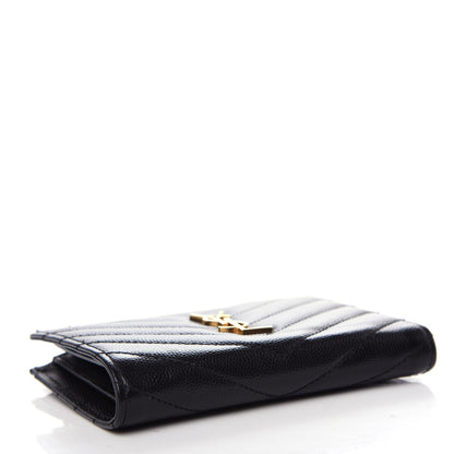 Saint Laurent Grain De Poudre Matelasse Chevron Monogram Zipped Two-Part Wallet Black 4 of 7