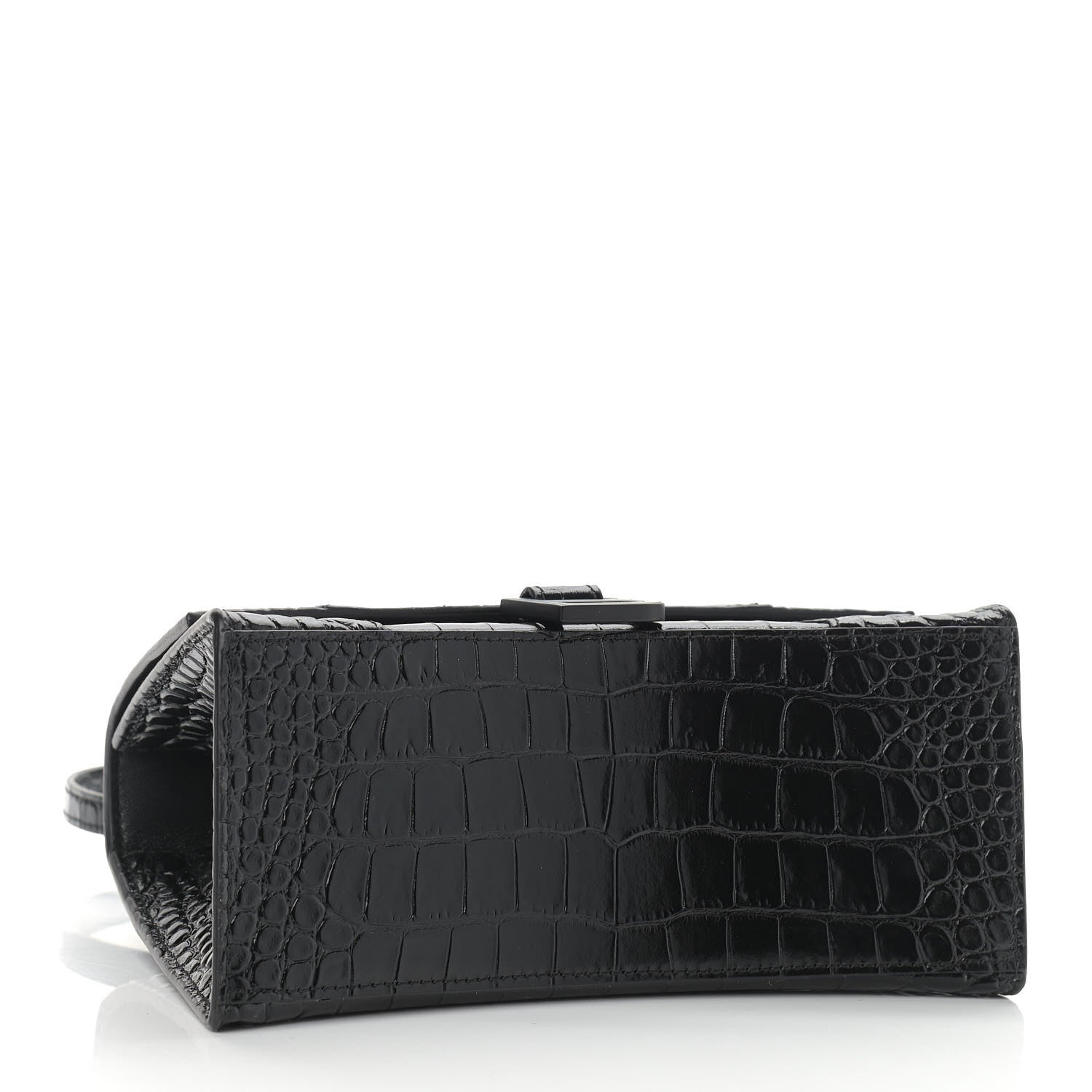 Balenciaga Shiny Calfskin Monochrome Crocodile Embossed Small Hourglass Top Handle Bag Black 4 of 8