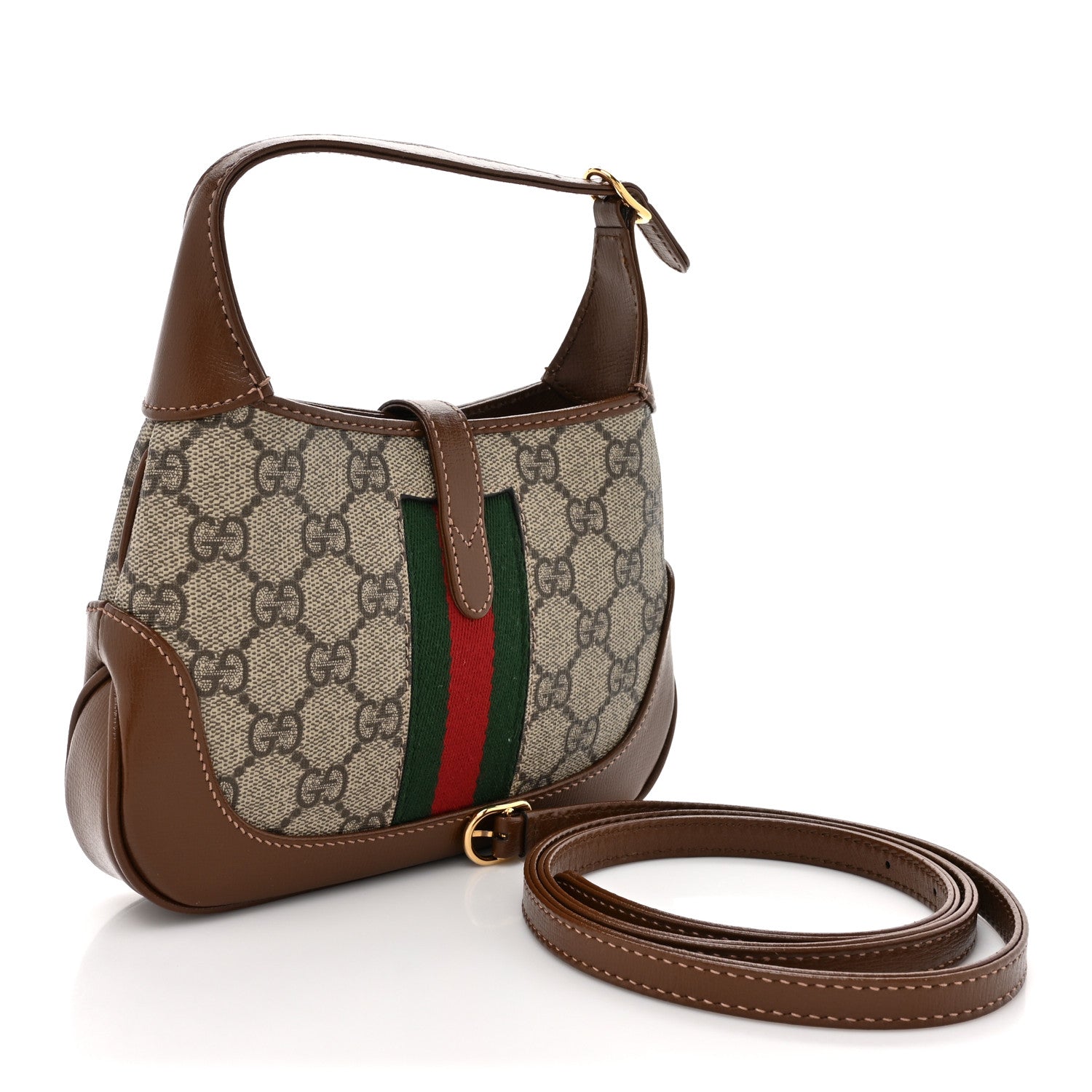 Gucci GG Supreme Monogram Azalea Calfskin Web Mini Jackie 1961 Hobo Beige Ebony Brown Sugar 3 of 11