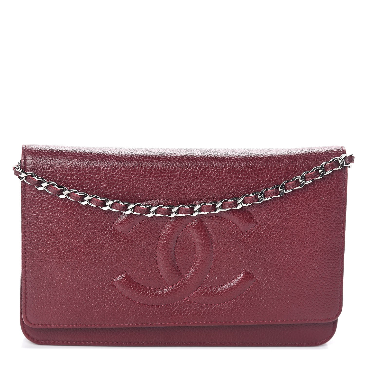 Chanel Caviar Timeless CC Wallet on Chain WOC Dark Red 1 of 9