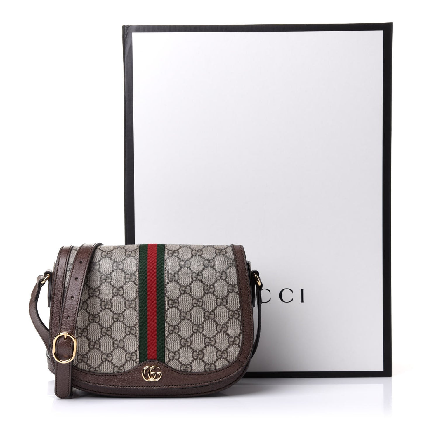 GG Supreme Monogram Web Small Ophidia Flap Messenger Bag Brown