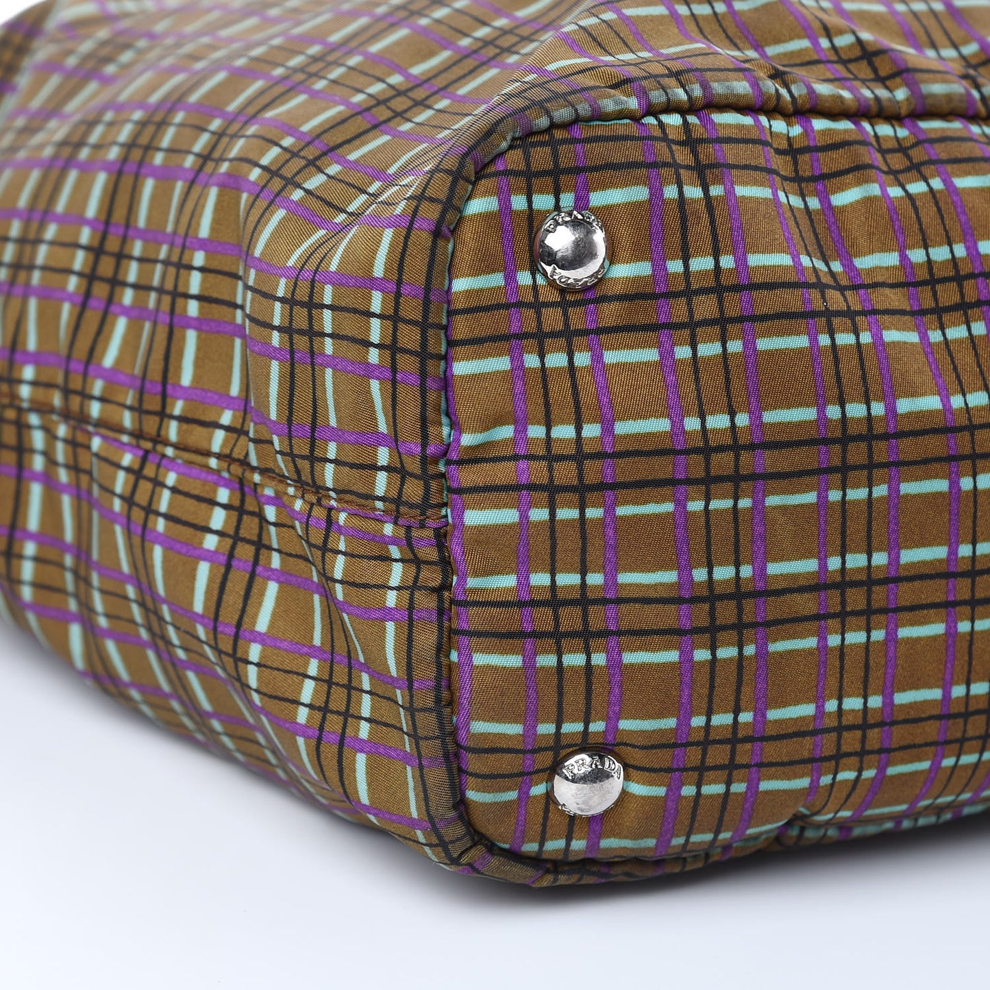 Tessuto Stampato Nylon Saffiano Check Print Tote Viola