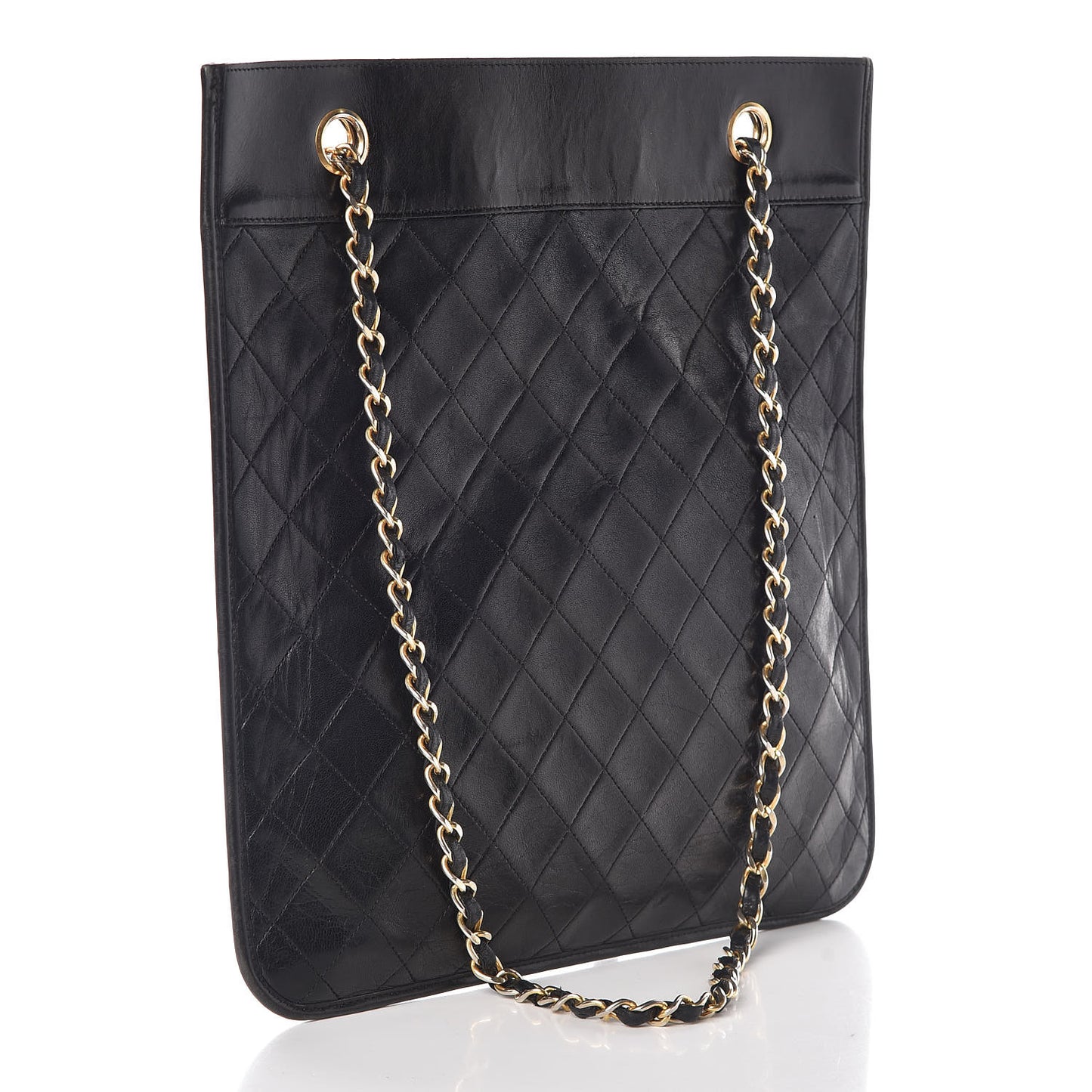 Lambskin Stitched CC Flat Tote Black