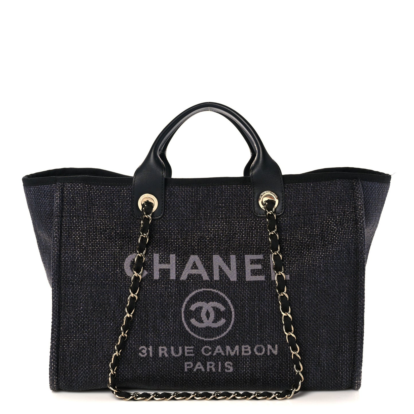 Woven Straw Raffia Medium Deauville Tote Black