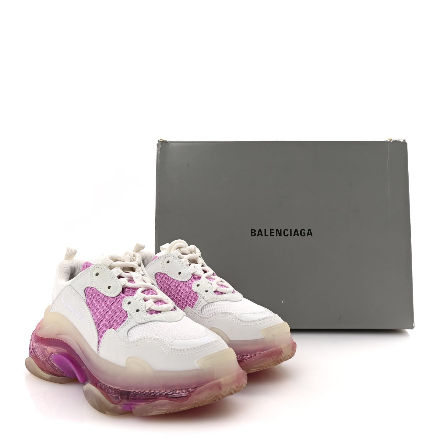Fabric Mesh Clear Sole Womens Triple S Sneakers 37 White Pink