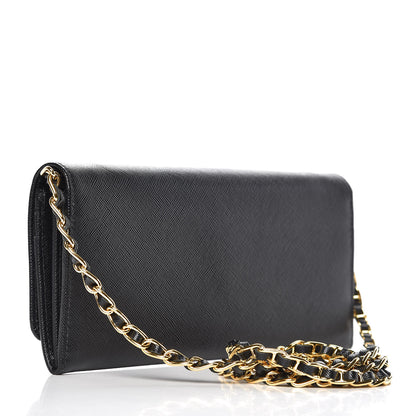 Prada Saffiano Metal Oro Chain Wallet Black 3 of 6