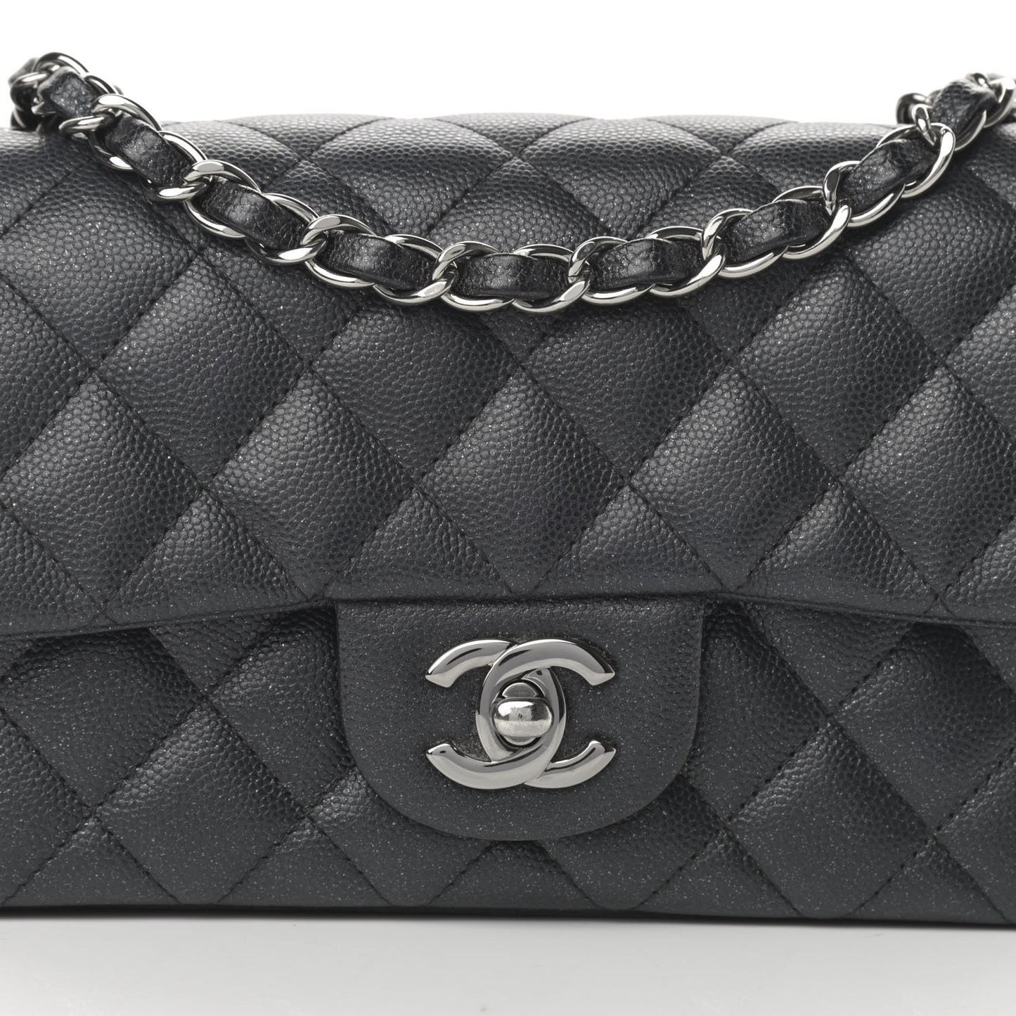 Iridescent Caviar Quilted Mini Rectangular Flap Black