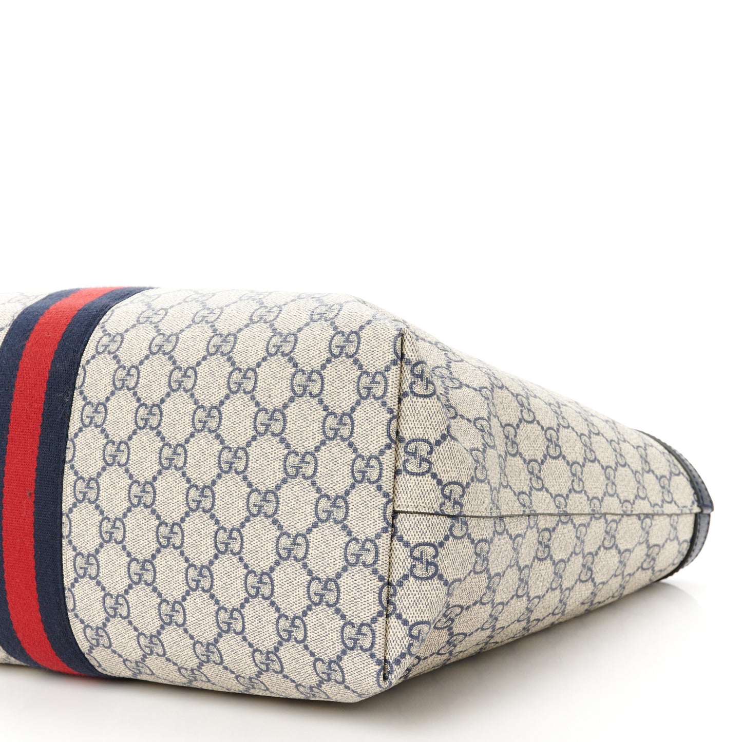 GG Supreme Monogram Textured Calfskin Web Medium Ophidia Shopping Tote Beige Blue