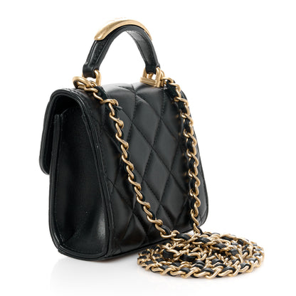 Chanel Lambskin Quilted Metal Top Handle Flap Clutch With Chain Black 3 of 12